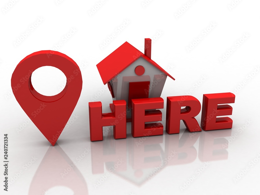 Poster 3d illustration search for property.a map with large red gps pointer containing
