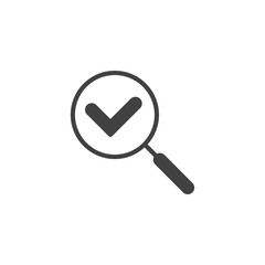 Check search vector icon. filled flat sign for mobile concept and web design. Magnifying glass and check mark simple solid icon. Symbol, logo illustration. Pixel perfect vector graphics