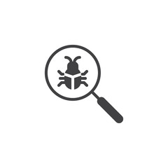 Virus search vector icon. filled flat sign for mobile concept and web design. Magnifying glass and virus bug simple solid icon. Symbol, logo illustration. Pixel perfect vector graphics
