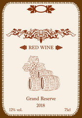 Sketch of a bunch of grapes and barrels