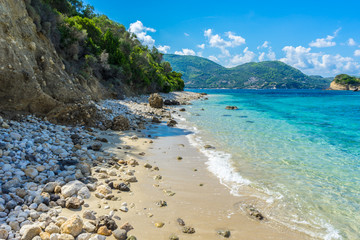 Greece, Zakynthos, Ideal remote white sand beach and turquoise water