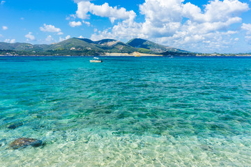 Greece, Zakynthos, Perfect azure clear paradise like ocean water green mountains