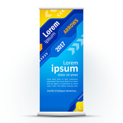 Roll up banner arrows action theme blue color