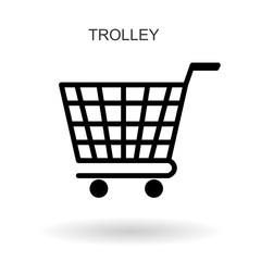 Shopping cart icon with shadow. Flat design style. Vector graphic illustration.