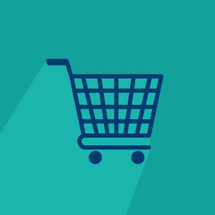 Shopping cart icon with long shadow. Flat design style. Vector graphic illustration.