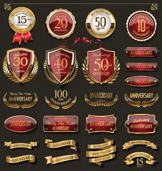 Fotobehang Collection of elegant red and gold anniversary badges and labels design elements © totallyout