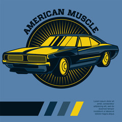 Fototapeta premium American muscle cars label, vector muscle car icon - Vector 