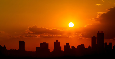 Fototapeta na wymiar Silhouette City Sunset in Johannesburg South Africa