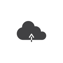 Upload cloud vector icon. filled flat sign for mobile concept and web design. Cloud computing arrow up simple solid icon. Symbol, logo illustration. Pixel perfect vector graphics