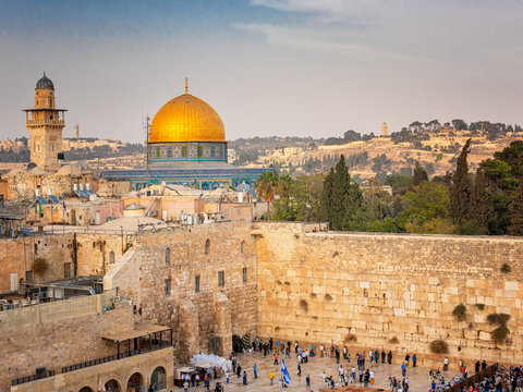 The Temple Mount - Western Wall and the golden Dome of the Rock mosque in the old town of Jerusalem, Israel