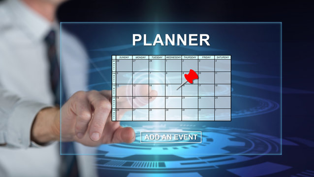 Man touching an event adding on planner concept