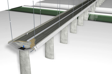 Modello 3D del nuovo ponte Morandi, con vista sulla struttura interna. Genova, Italia, rendering 3D, illustrazione