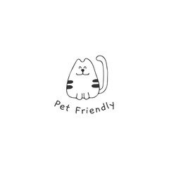Vector hand drawn pet friendly sign, head of a cat.