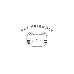 Vector hand drawn pet friendly sign, head of a cat.