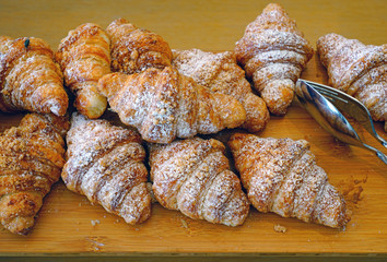 Freshly baked French praline almond croissants