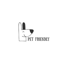 Vector hand drawn pet friendly sign, head of a dog.