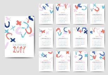 The 2019 calendar vector template in bright colors