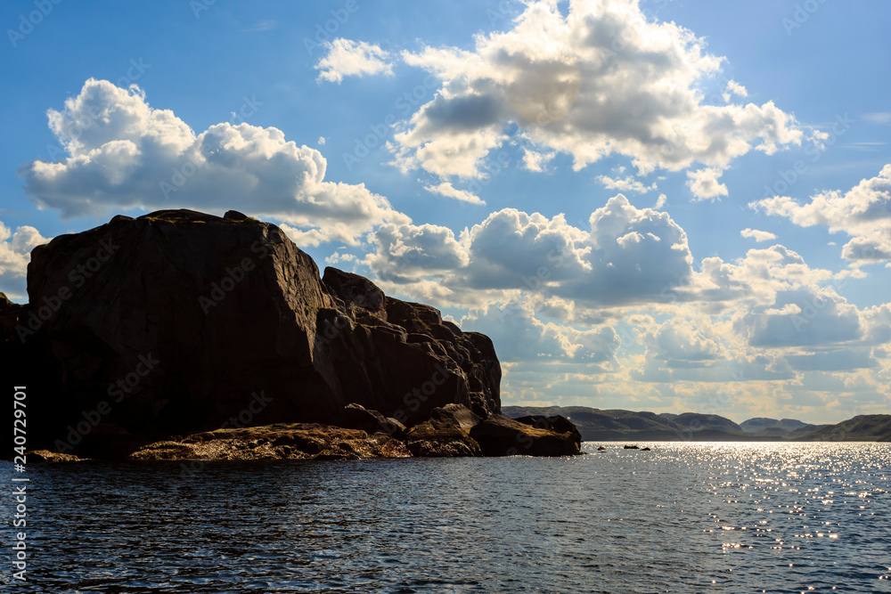 Wall mural Coastline of Barents sea in northern polar summer. Arctic ocean, Kola Peninsula, Russia