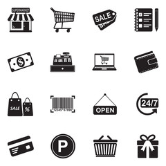 Supermarket Icons. Black Flat Design. Vector Illustration.