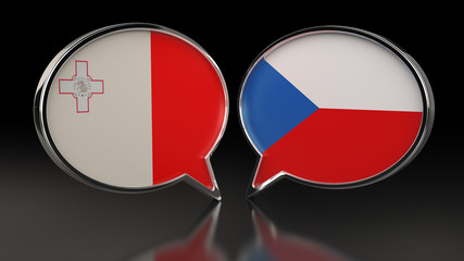 Malta and Czech Republic flags with Speech Bubbles. 3D illustration