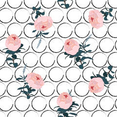 Line hand drawn circle background with softy and blooming flowers for fashion fabric
