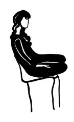 sketch, female figure on chair
