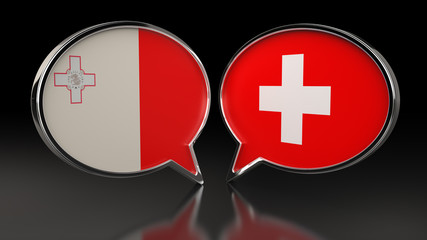 Fototapeta premium Malta and Switzerland flags with Speech Bubbles. 3D illustration