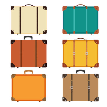 Vintage brown travel suitcase with retro stick Vector Image