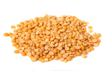 yellow split peas isolated on white background, healty food