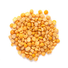 yellow split peas isolated on white background, healty food