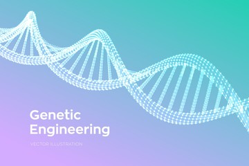 DNA sequence. Wireframe DNA molecules structure mesh. DNA code editable template. Science and Technology concept. Vector illustration.