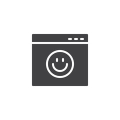 Website window and emoji smile vector icon. filled flat sign for mobile concept and web design. Browser page and happy emoticon simple solid icon. Symbol, logo illustration. Pixel perfect vector
