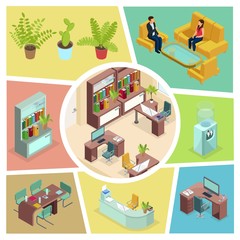 Isometric Office Interior Composition