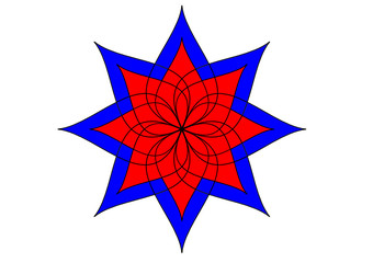 Red and blue Mandala with star-shaped