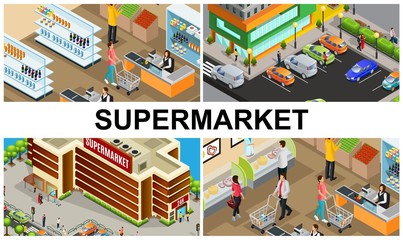 Isometric Supermarket Colorful Composition