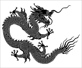 Naklejka premium Chinese dragon silhouette