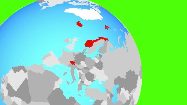 Closing in on EFTA countries on simple blue political globe. 3D illustration.