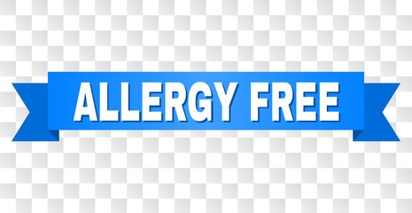 ALLERGY FREE text on a ribbon. Designed with white title and blue stripe. Vector banner with ALLERGY FREE tag on a transparent background.