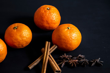 Tangerines and cinnamon in smoke