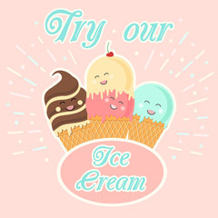Cute cartoon ice cream character poster