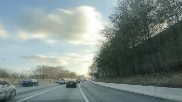 Drivelapse of car moving at sunset on South Philadelphia city timelapse hyperlapse 