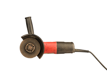 Red angle grinder isolated on white background.