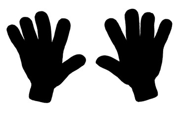 A pair of black gloves. Vertically. On white background. Isolated.