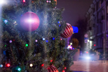 Decorated Christmas tree on street