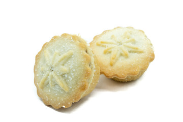 Two Home Made Christmas Pies on a White Background.