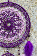 Handmade dream catcher with feathers threads and beads rope hanging