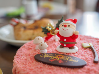 Coral color christmas cheesecake with santa