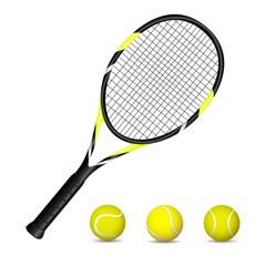 Tennis rackets in colors in 3d. Vector illustration.