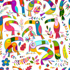 Obraz premium Toucans, paradise tropical bird. Seamless pattern for your design