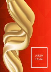 A4 template abstract flow fluid shapes. Liquid wave trendy modern style. Gold wavy on red color background. Futuristic shiny vector concept for you design, EPS10